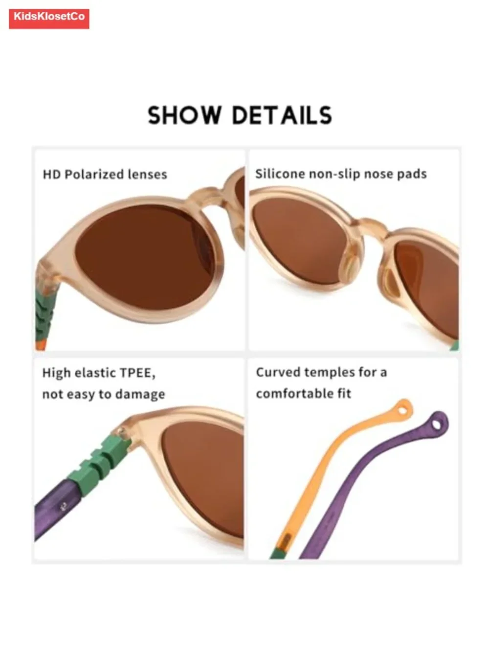 Kids Round Sunglasses TR Flexible Frame Polarized UV400 Protection for Ages 3-12